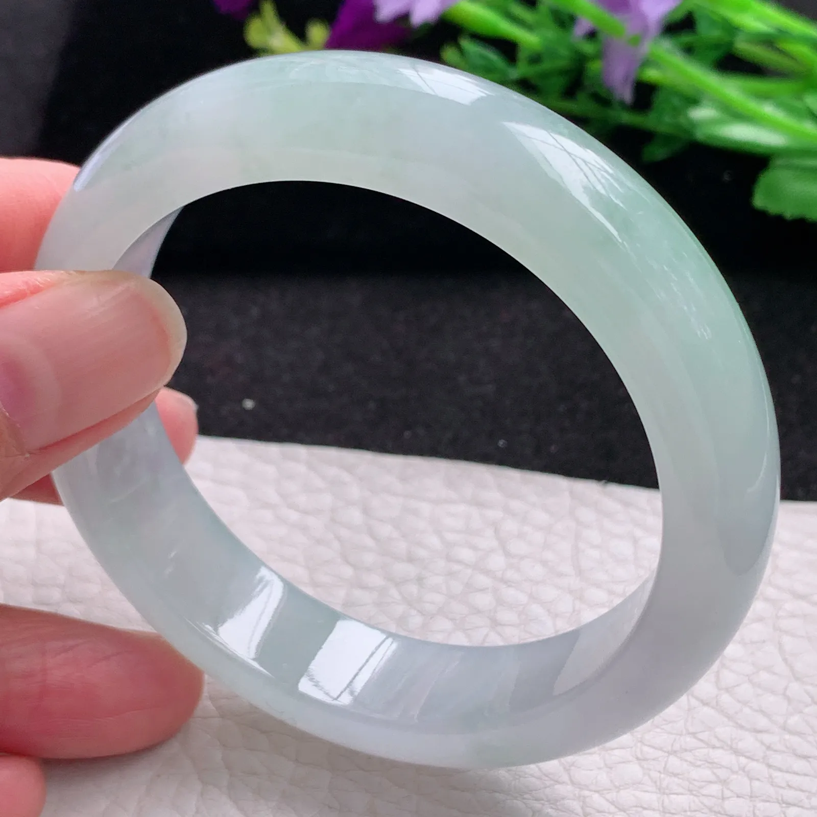 js自然光56*13.8*8.3平安镯 缅甸翡翠a货玉手镯冰胶感宽边玉手环