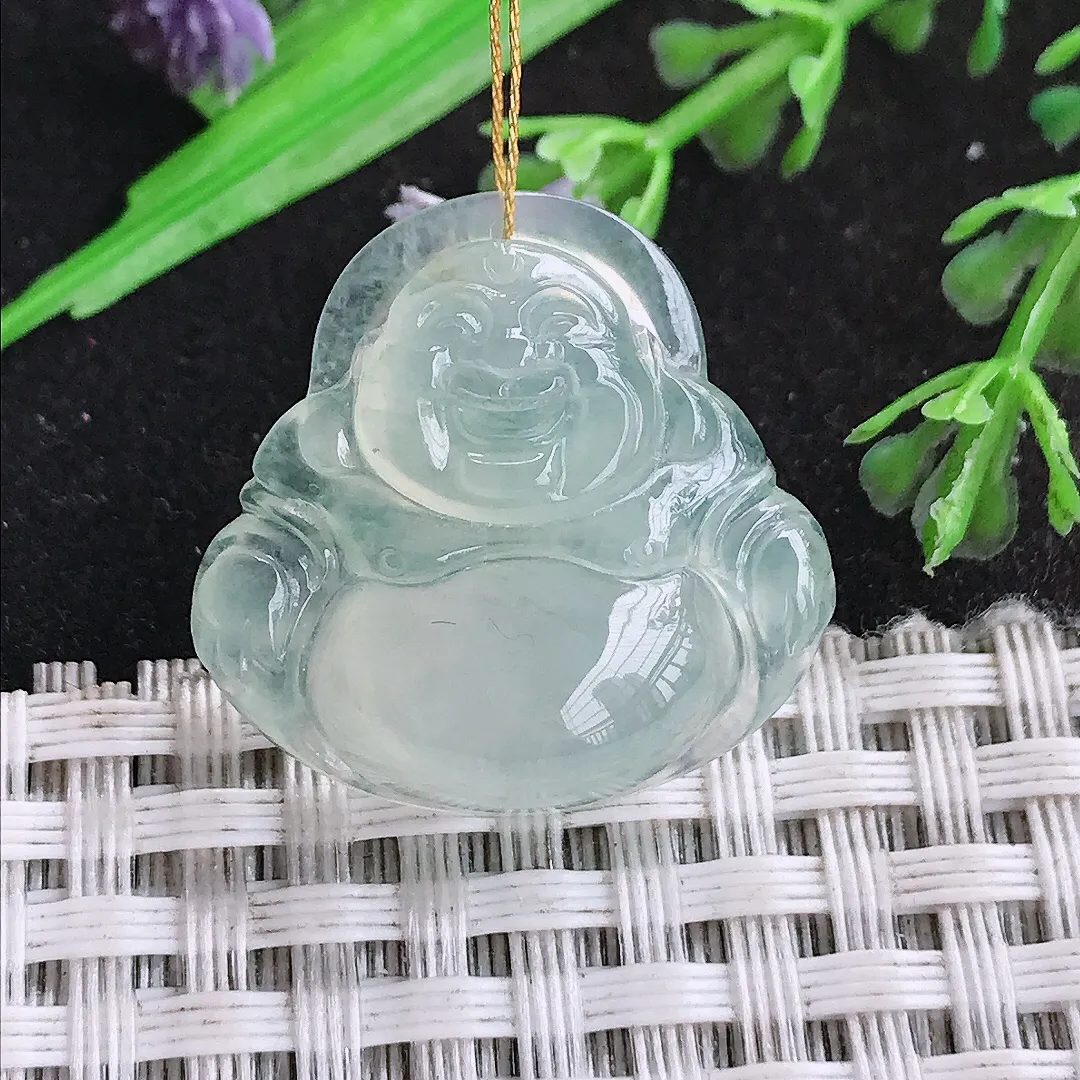 天然a货翡翠24/24.7/7老坑果冻胶冰种佛公吊坠翡翠玉佛挂件