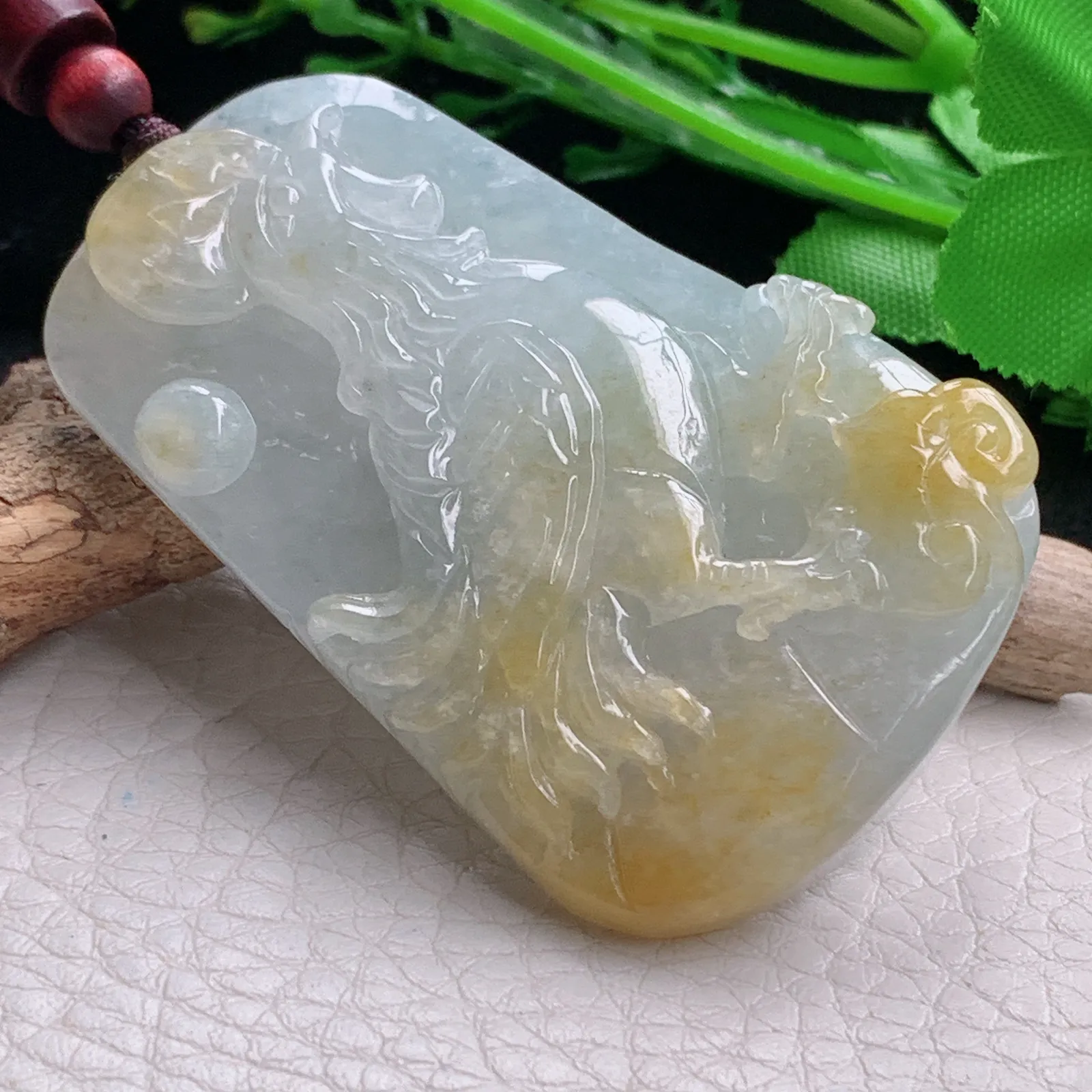 zen自然光55.5*36.5*10.8天然缅甸翡翠冰双彩生肖鸡玉吊坠 玉挂件