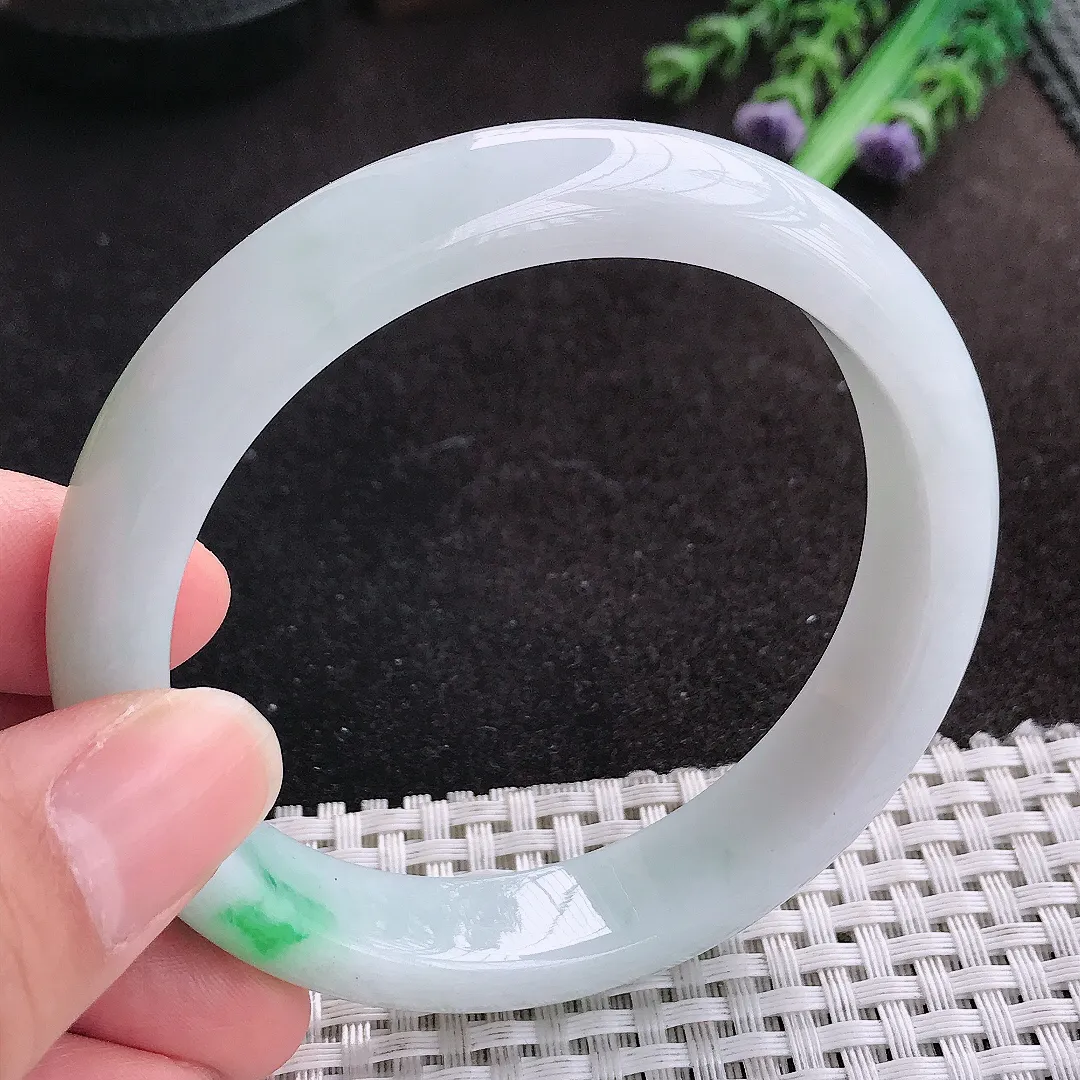 天然A货翡翠60/12.8/8.3老坑冰润水灵飘阳绿手镯宽边玉手镯