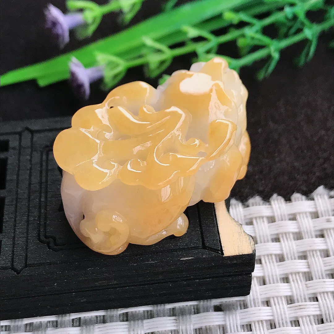 天然a货翡翠38/22/16.8老坑精美浓艳黄翡貔貅吊坠翡翠玉挂件