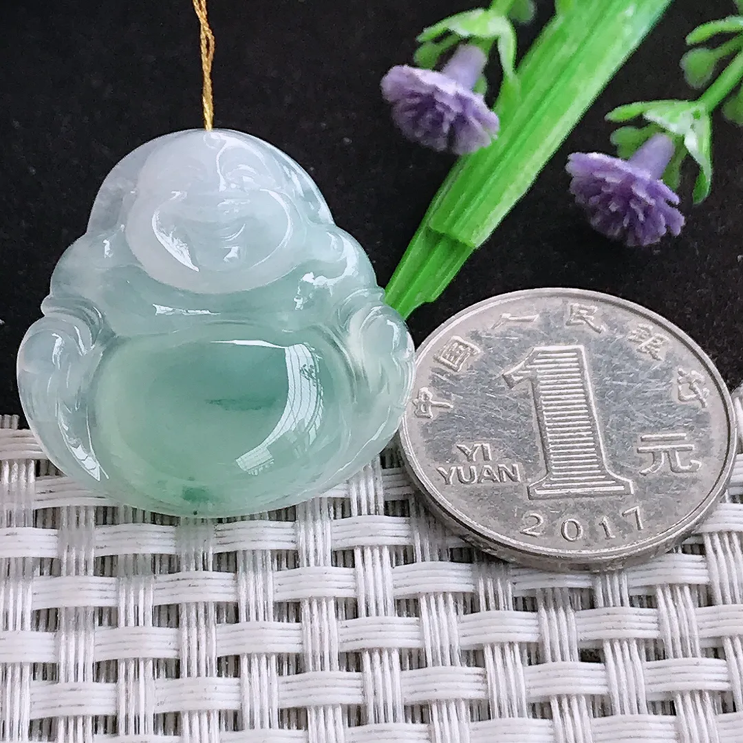 天然a货翡翠28.3/28.5/7.2老坑冰胶果冻冰飘花佛公吊坠翡翠玉挂件