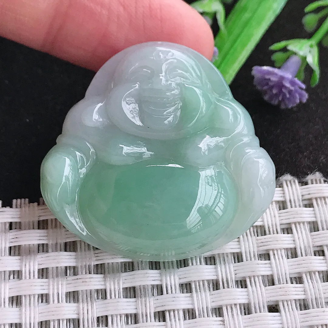 天然a货翡翠33.3/35.4/6.3老坑秀气温润浅绿色佛公吊坠翡翠玉挂件