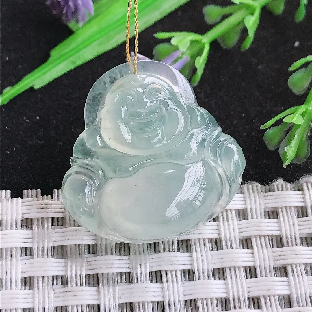 天然a货翡翠24/24.7/7老坑果冻胶冰种佛公吊坠翡翠玉佛挂件