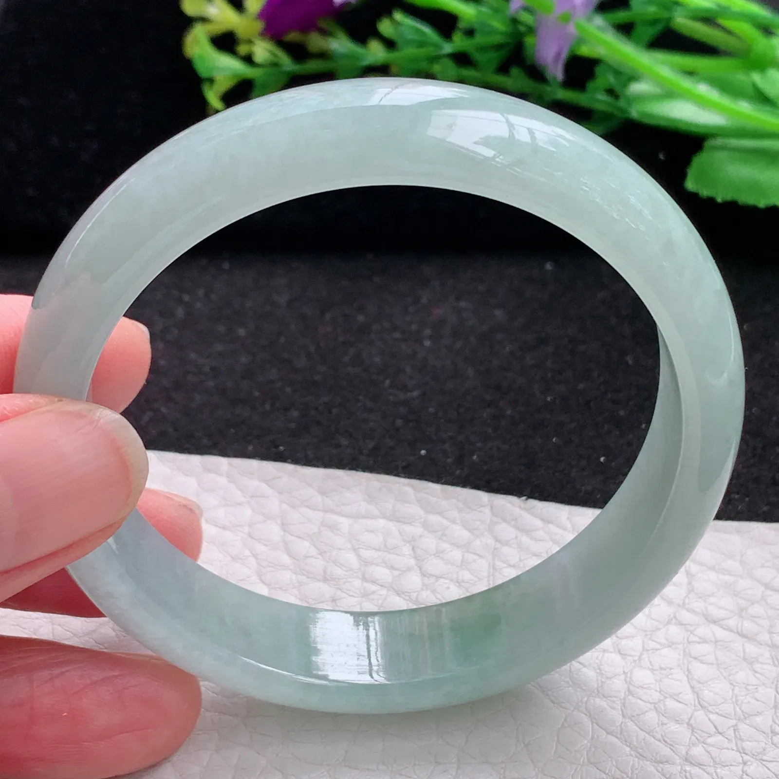 js自然光57*13.2*7平安镯 缅甸翡翠a货玉手镯晴美胶感宽边玉手环