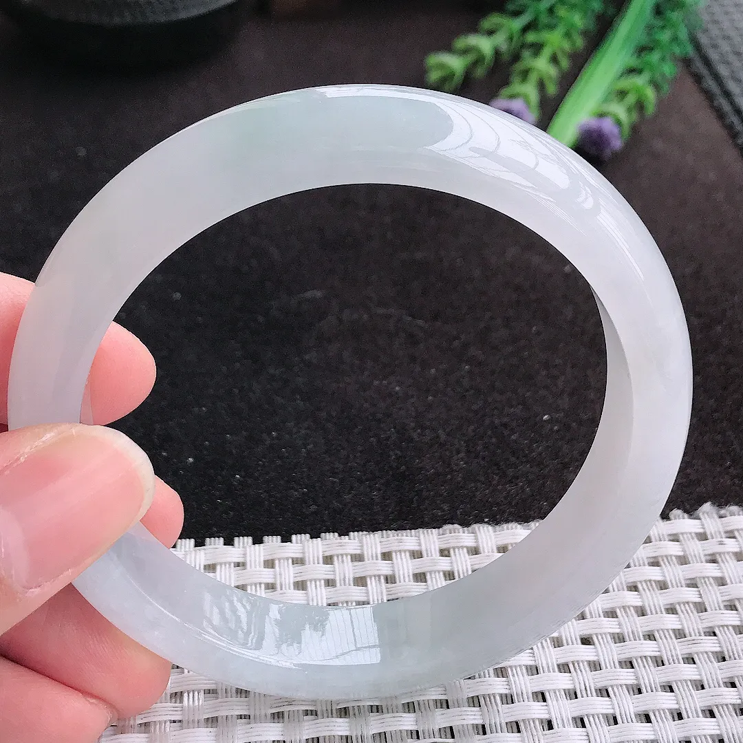 天然A货翡翠61/12.8/8.3老坑冰纯果冻胶手镯宽边玉手镯