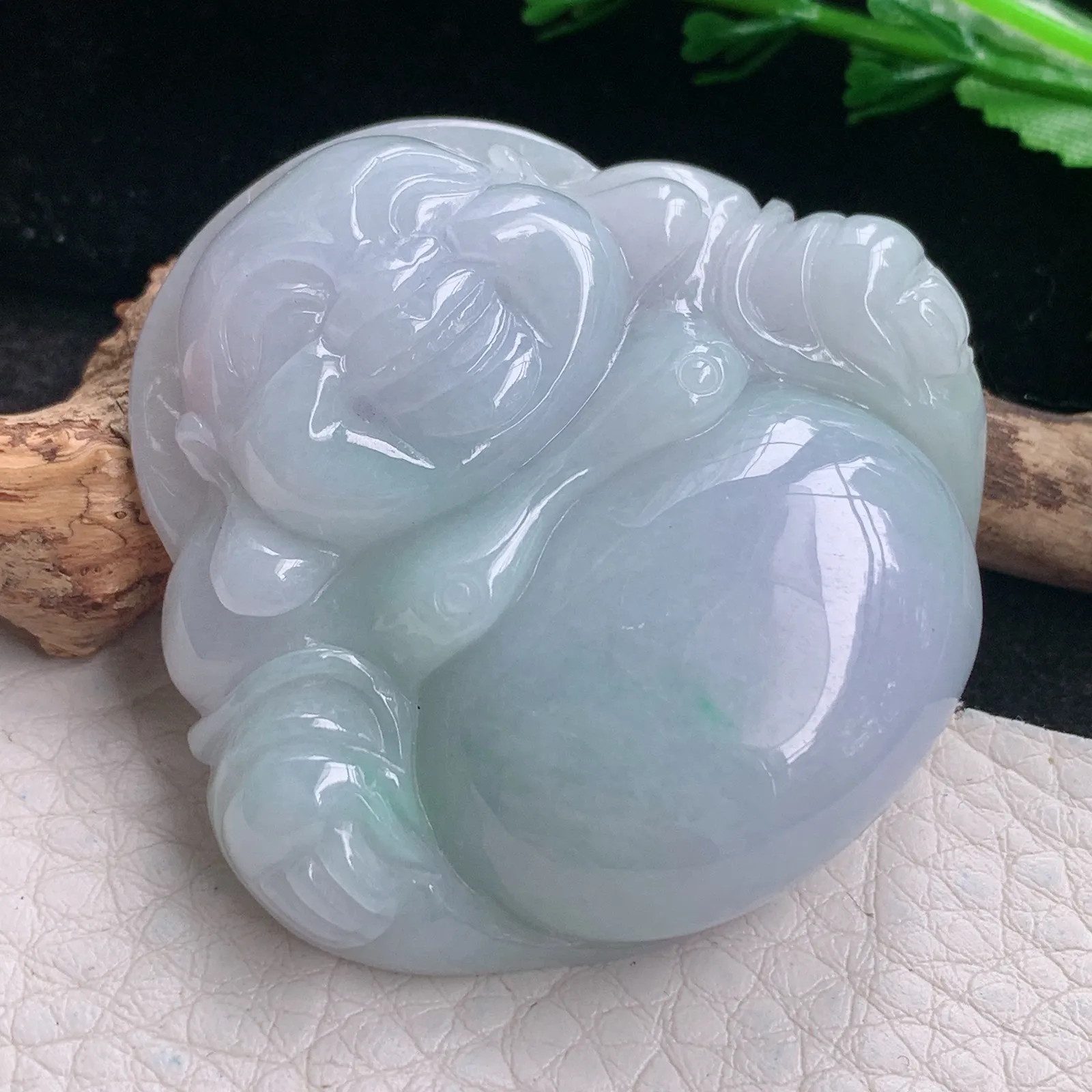 zen自然光46.2*49*12.6天然缅甸翡翠春带彩大佛公 开心佛玉吊坠 玉挂件