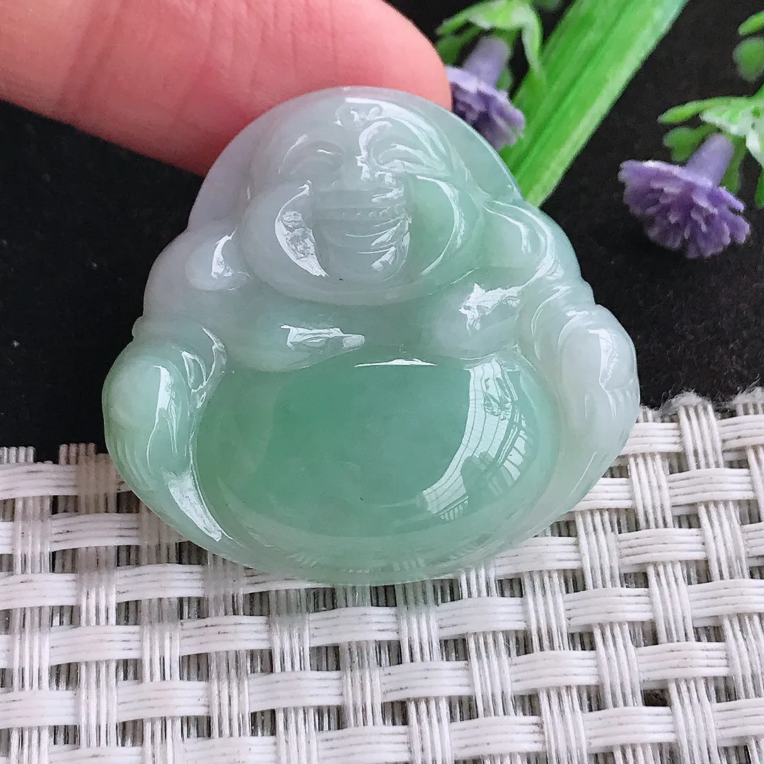 天然a货翡翠33.3/35.4/6.3老坑秀气温润浅绿色佛公吊坠翡翠玉挂件