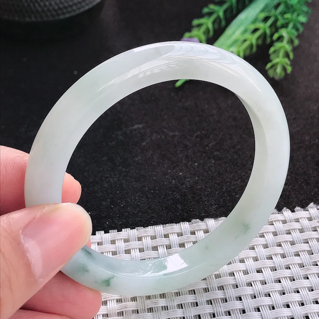 天然A货翡翠55/8.9/8.3老坑冰润起胶飘花手镯宽边玉手镯