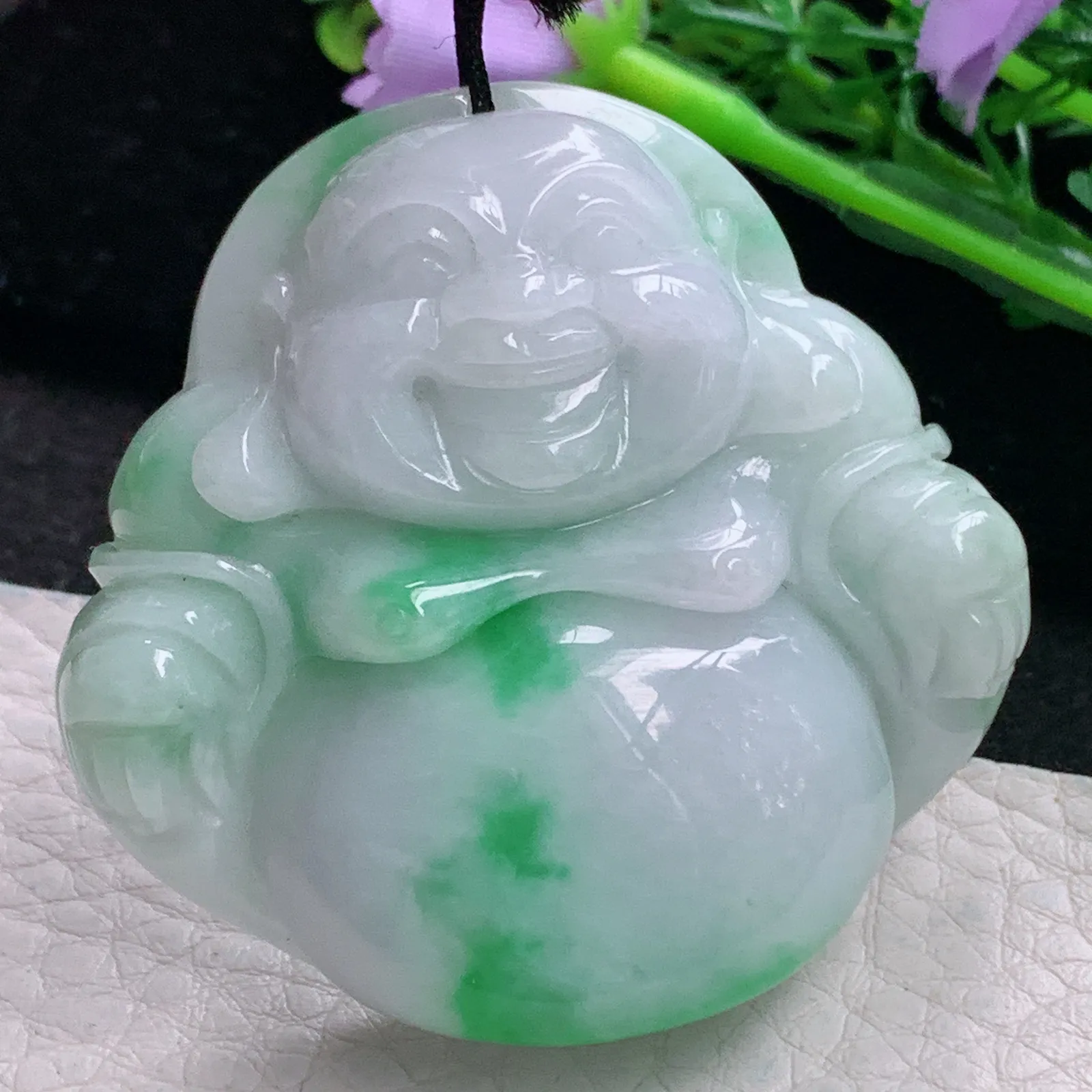 zen自然光47.5*49*13.9天然缅甸翡翠飘阳绿大佛公 弥勒佛玉吊坠 玉挂件