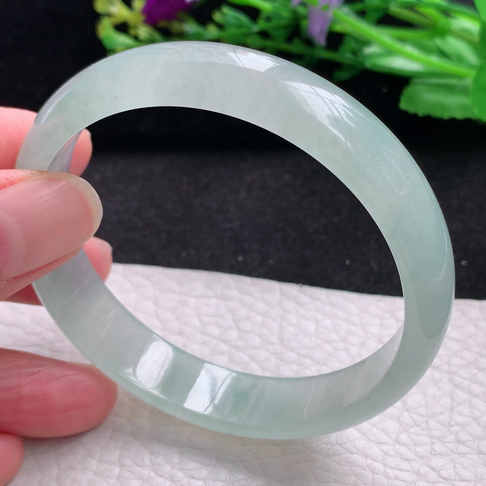 js自然光58.5*13*6平安镯 缅甸翡翠a货玉手镯冰种晴美宽边玉手环