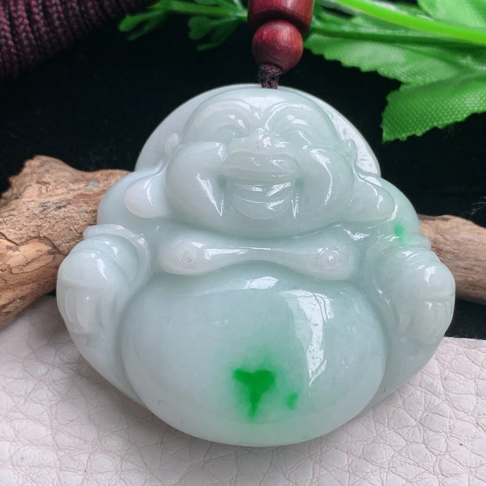zen自然光42*46*12.6天然缅甸翡翠飘阳绿大佛公 开心佛玉吊坠 玉挂件