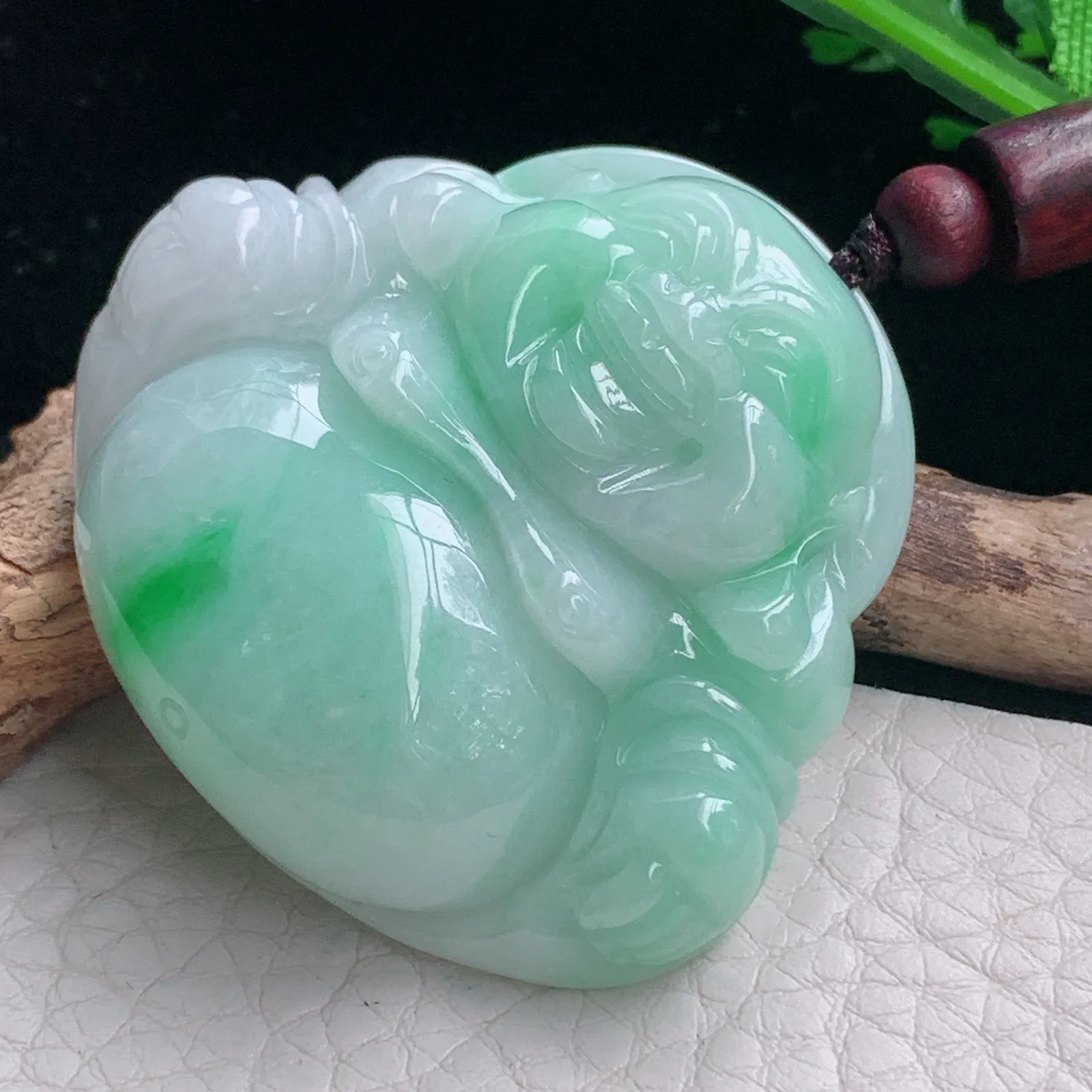 zen自然光41.5*45.6*12.5天然缅甸翡翠飘绿佛公 弥勒佛玉吊坠 玉挂件