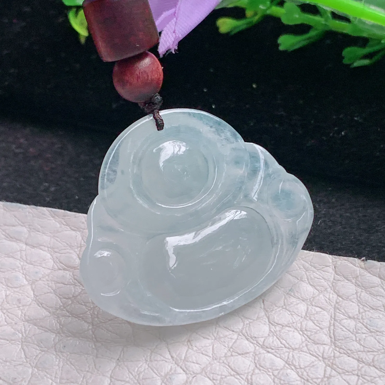 zen自然光27.5*33*6.2天然缅甸翡翠冰润纯美佛公 开心佛玉吊坠 玉挂件