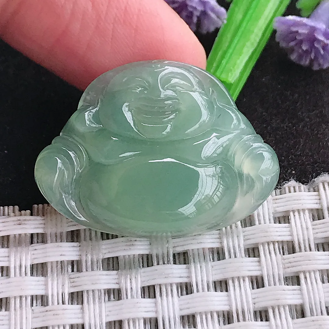 天然a货翡翠21.2/28.9/5.6老坑冰纯起胶冰晴绿佛公吊坠翡翠玉挂件