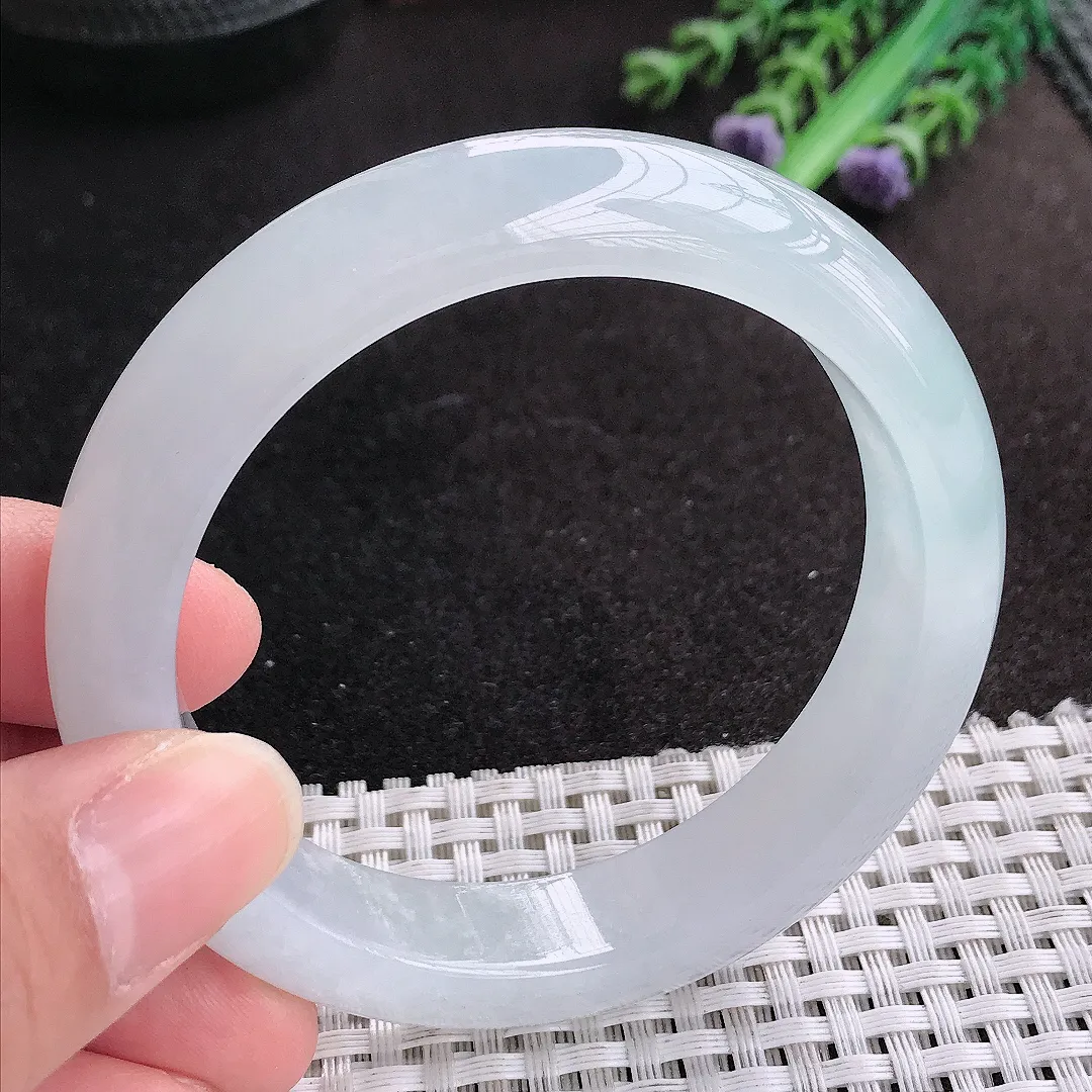 天然A货翡翠56/12.9/8.6老坑冰透果冻胶冰晴手镯宽边玉手镯