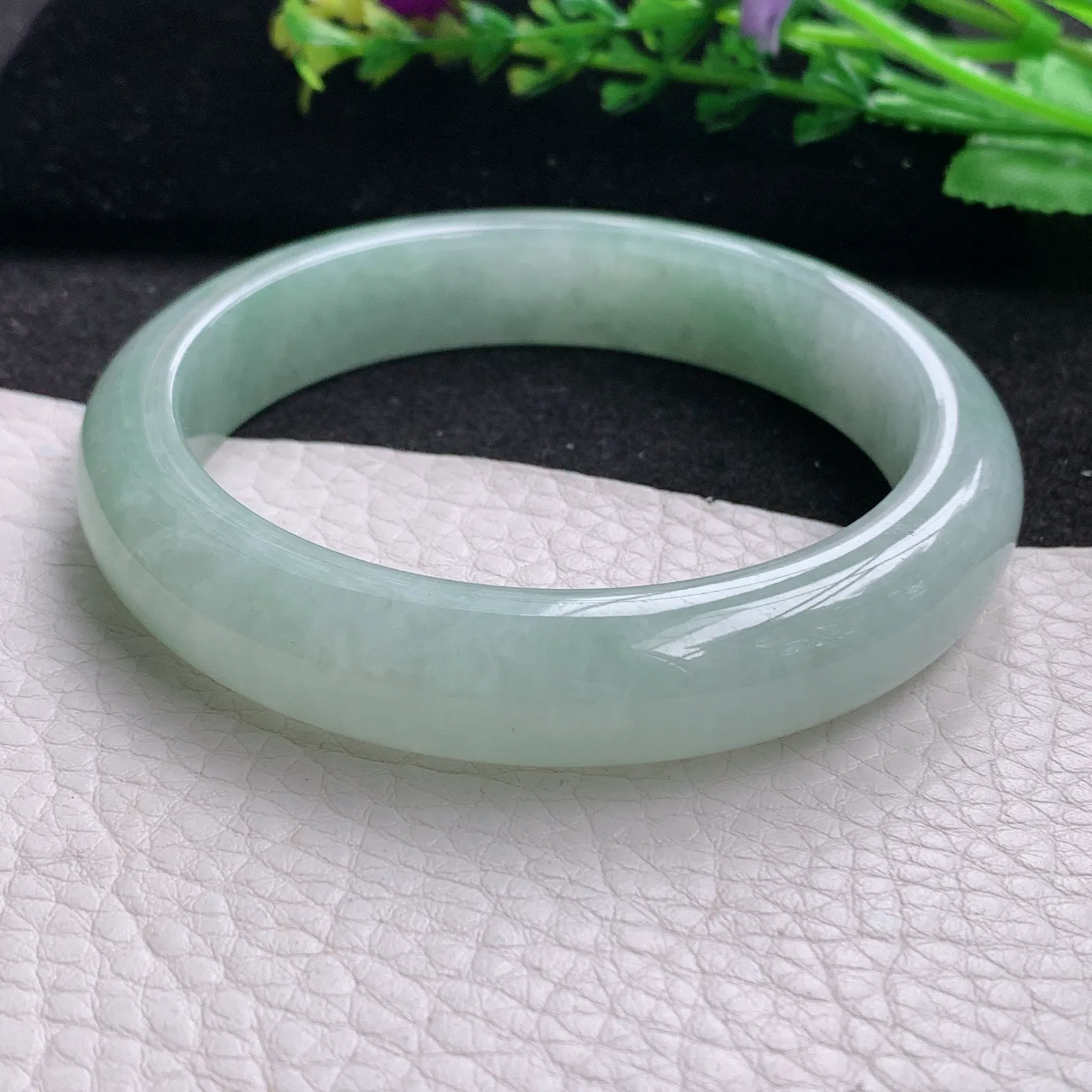 z大圈口60*12.8*8.8平安镯 缅甸翡翠a货玉手镯冰晴胶感宽边玉手环