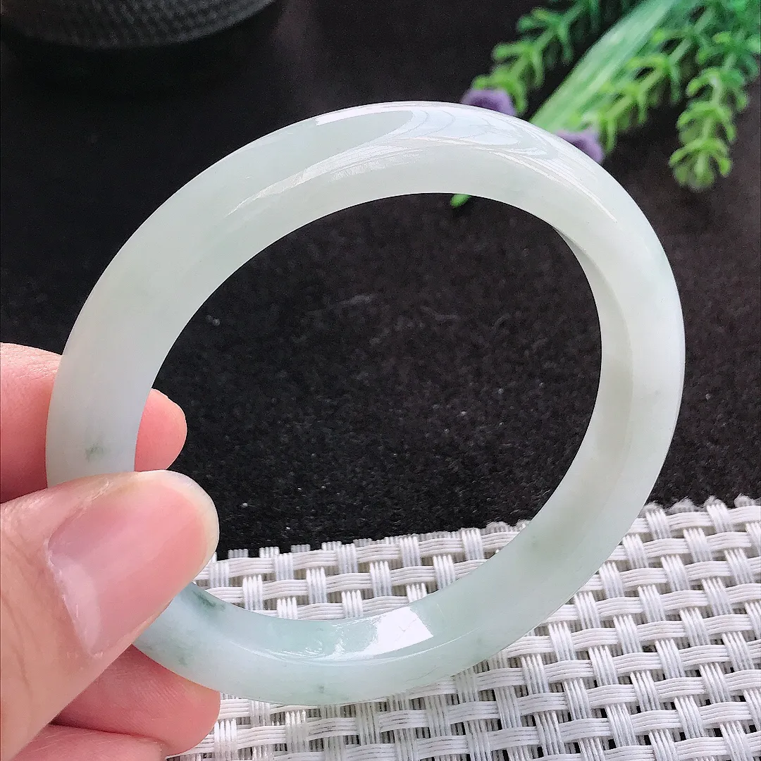 天然A货翡翠55/8.9/8.3老坑冰润起胶飘花手镯宽边玉手镯