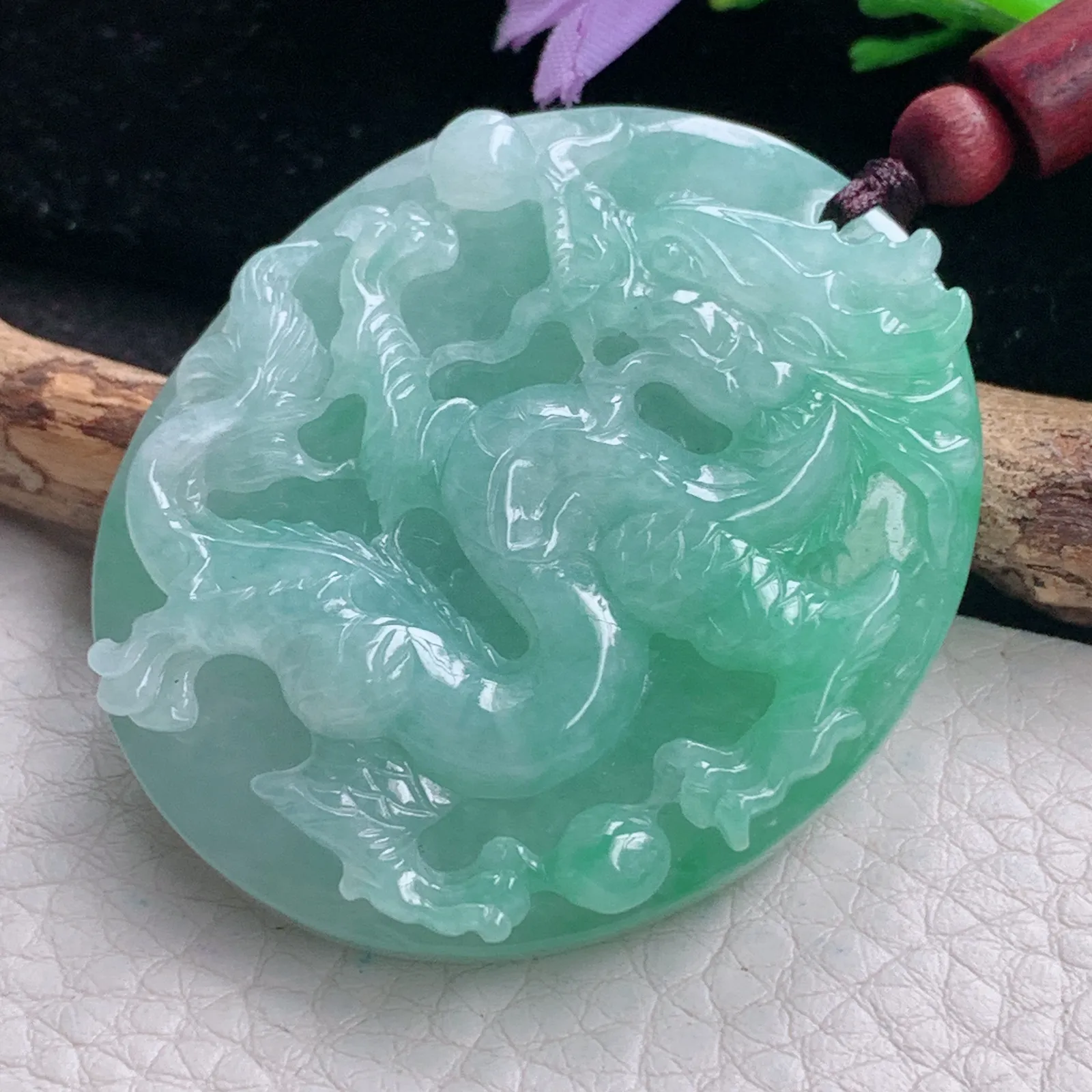 zen自然光50*42*10.2天然缅甸翡翠满绿龙牌 龙行天下玉吊坠 玉挂件