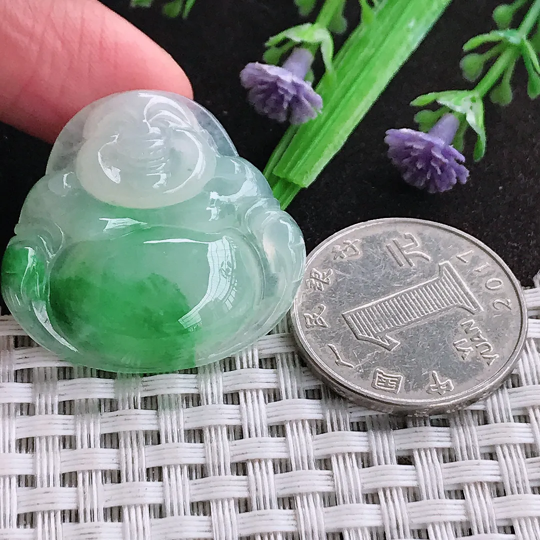 天然a货翡翠29.8/31.5/6.8老坑精美冰胶飘阳绿佛公吊坠翡翠玉佛挂件