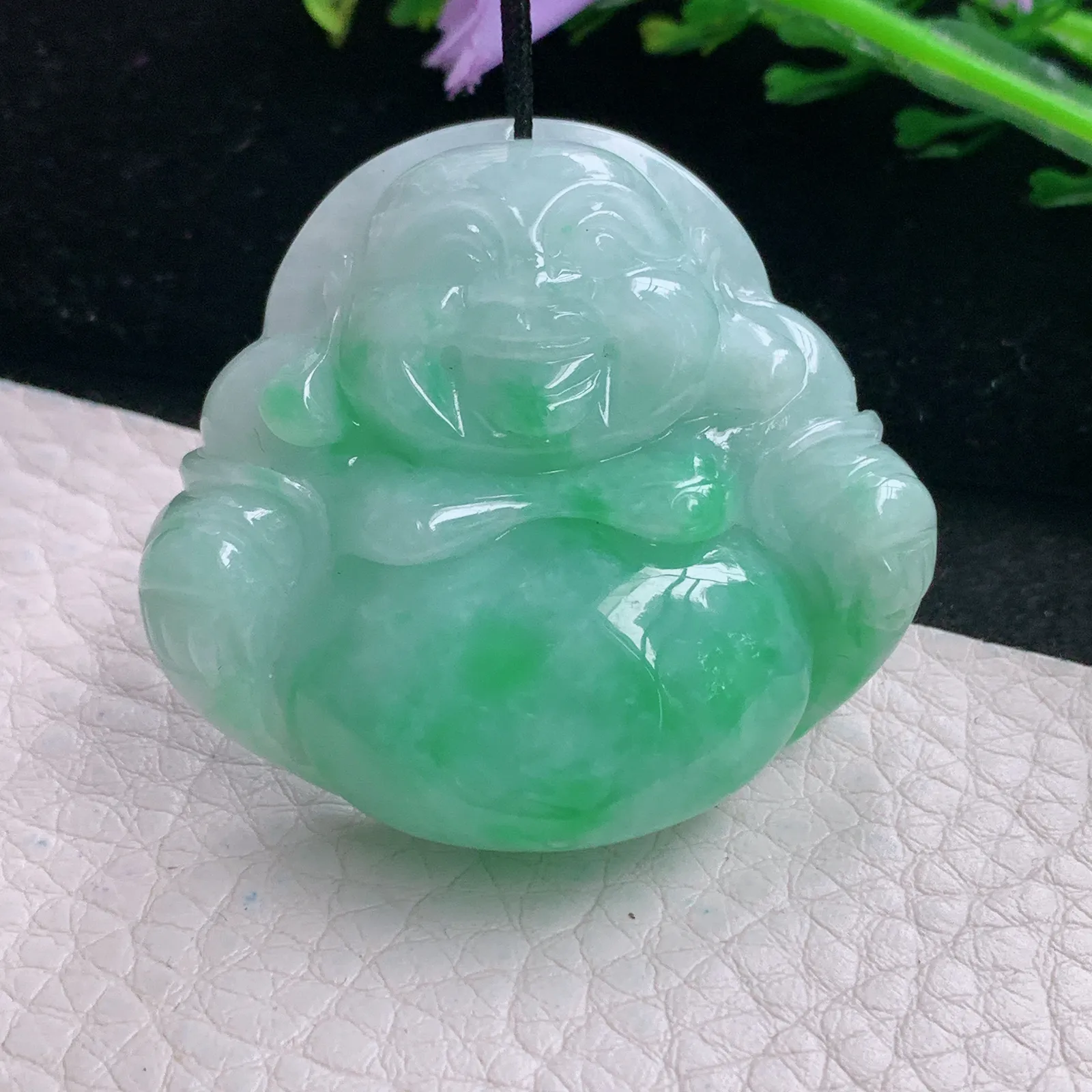 zen自然光39.2*43.8*12天然缅甸翡翠辣绿佛公 开心佛玉吊坠 玉挂件