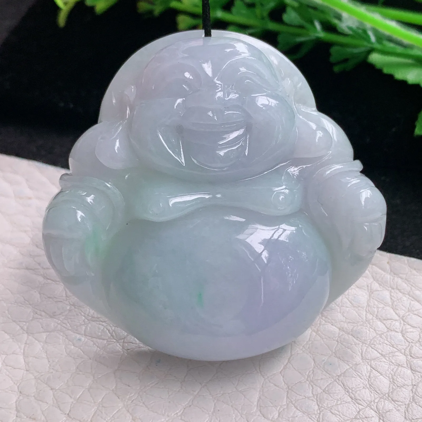 zen自然光46.2*49*12.6天然缅甸翡翠春带彩大佛公 开心佛玉吊坠 玉挂件
