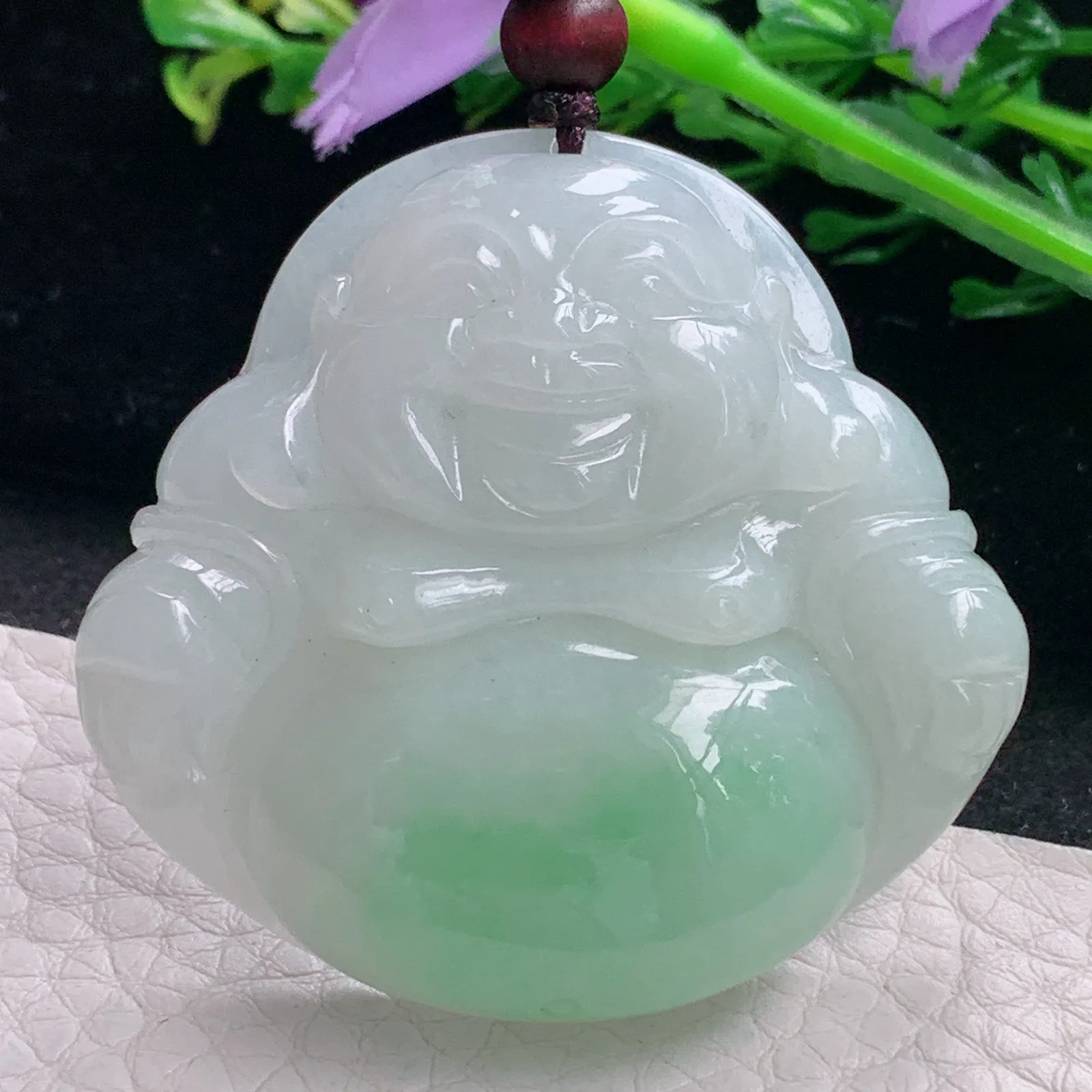 zen自然光44*47*11天然缅甸翡翠飘绿佛公 弥勒佛玉吊坠 玉挂件