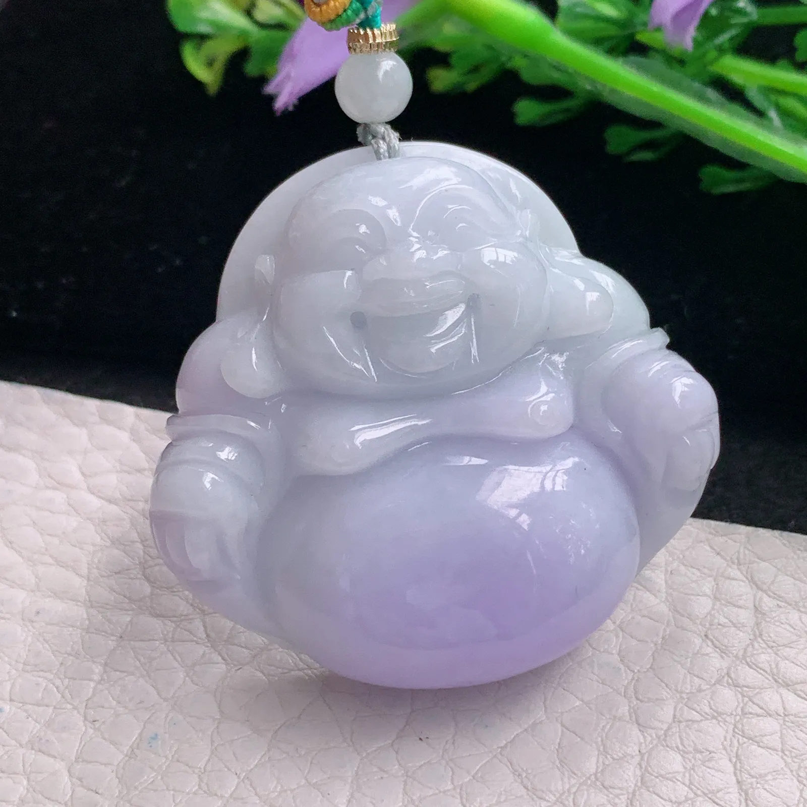 zen自然光40.3*43.5*12天然缅甸翡翠紫罗兰饱满佛公 开心佛玉吊坠 玉挂件