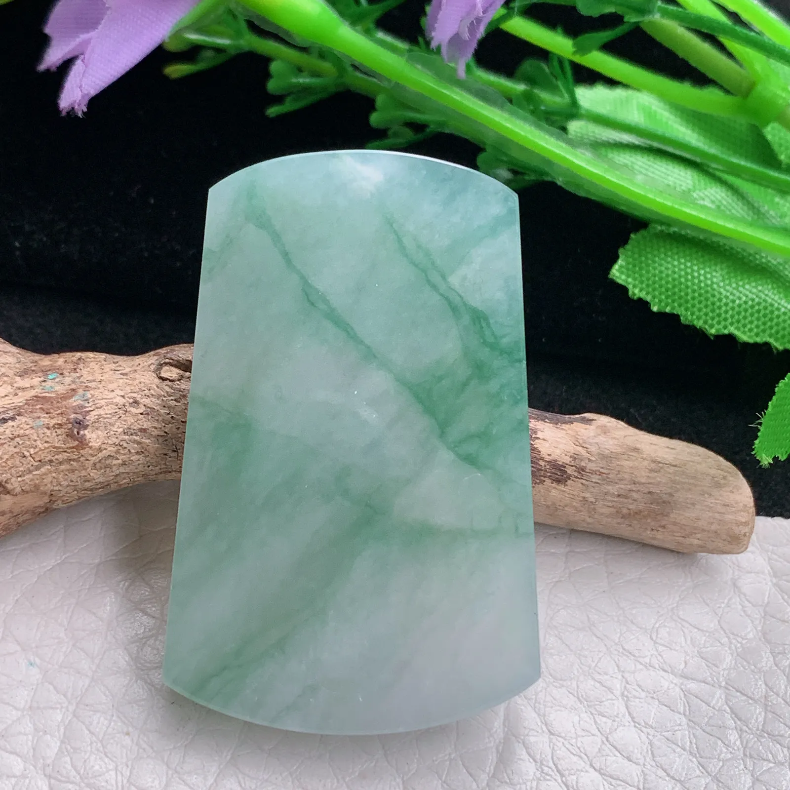 zzx自然光45*29*5.3天然缅甸翡翠冰飘花平安无事牌 素面牌玉吊坠 玉挂件