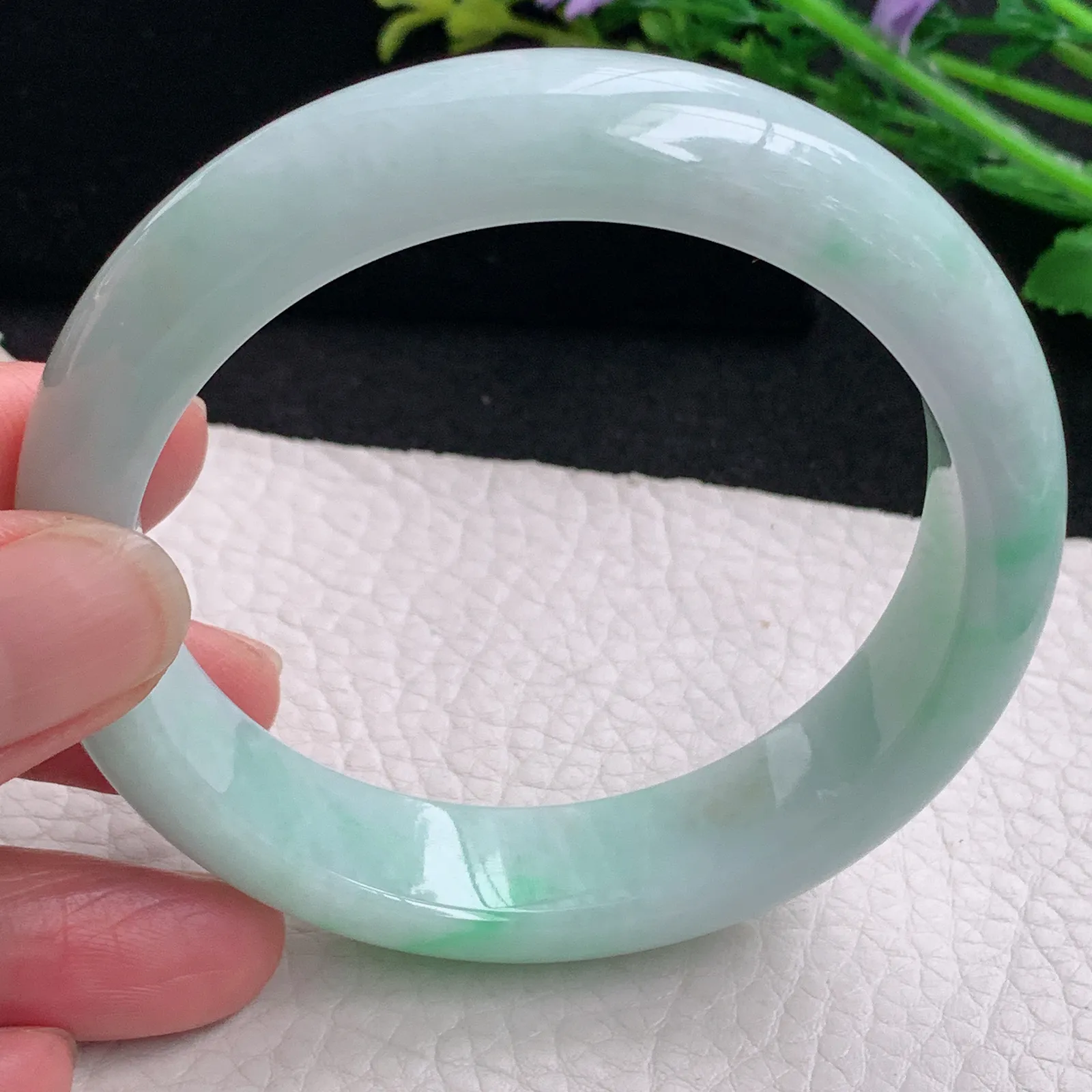 hy自然光59*14.5*8.2平安镯 缅甸翡翠a货玉手镯清新飘花宽边玉手环