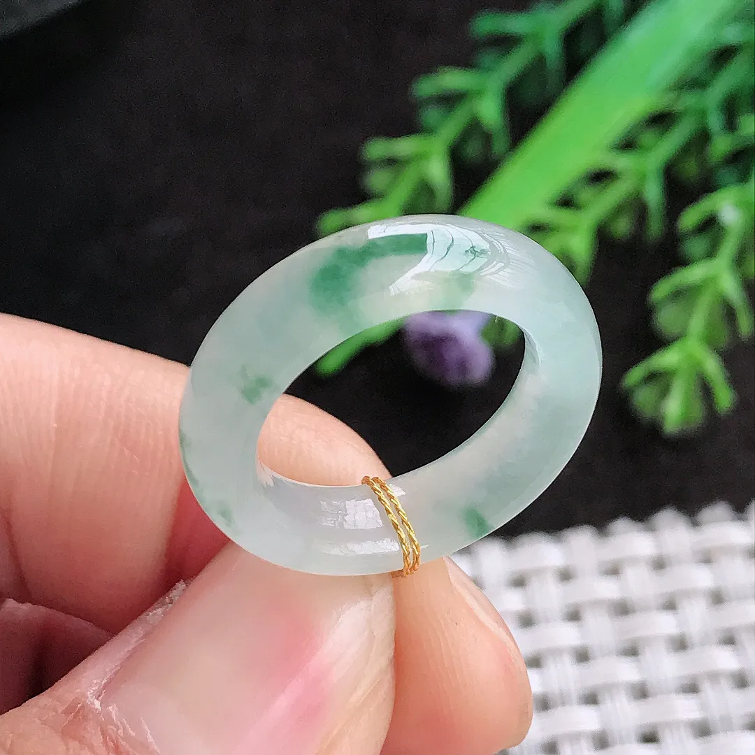 天然a货翡翠15.9/5.9/4.1老坑冰种飘花指环戒指女款