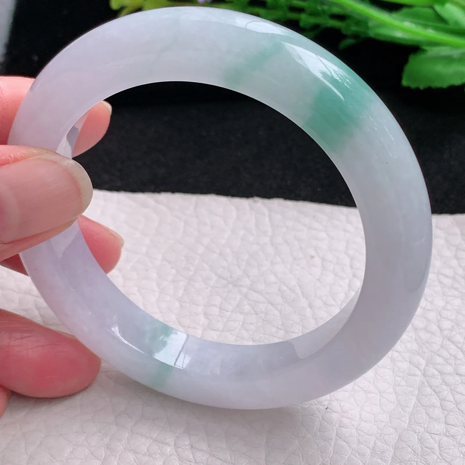 xc自然光56.5*11.5*10平安镯 缅甸翡翠a货玉手镯冰飘花宽边玉手环