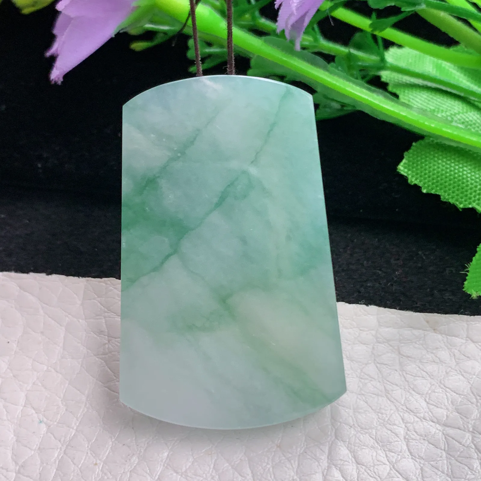 zzx自然光45*29*5.3天然缅甸翡翠冰飘花平安无事牌 素面牌玉吊坠 玉挂件