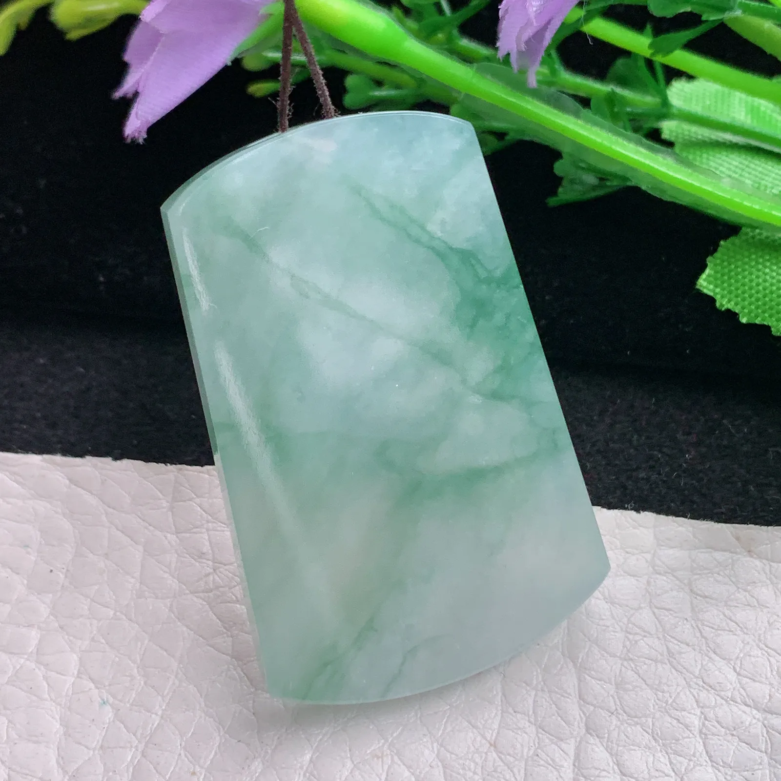 zzx自然光45*29*5.3天然缅甸翡翠冰飘花平安无事牌 素面牌玉吊坠 玉挂件