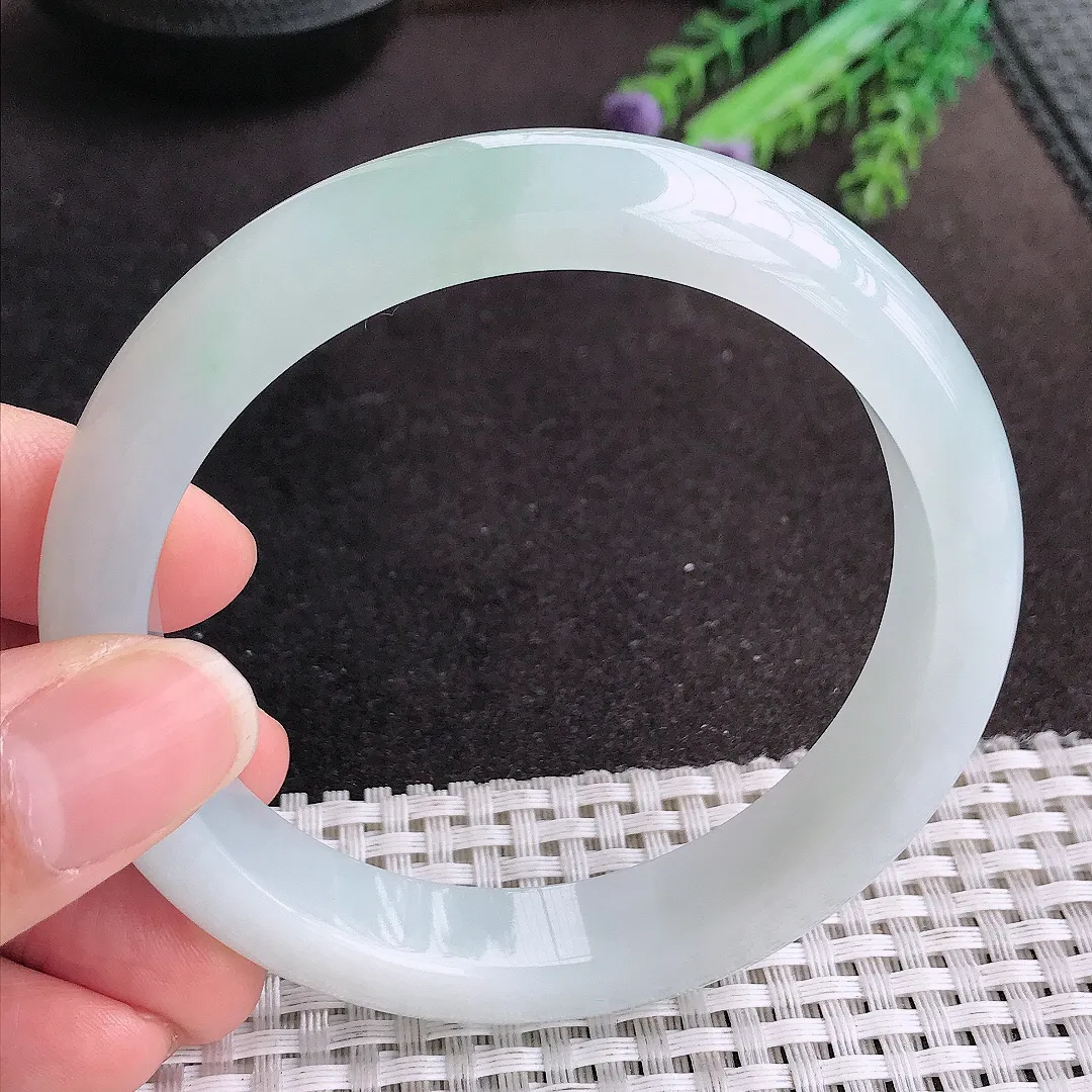 天然A货翡翠60.5/12.8/8.5老坑冰胶果冻冰晴手镯大圈口宽边玉手镯