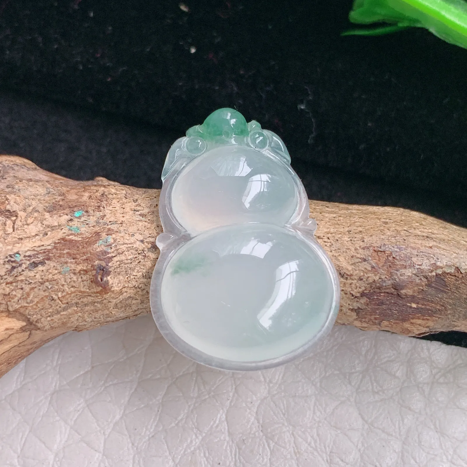 ktj自然光23.3*16.5*5.6天然缅甸翡翠冰飘花饱满葫芦 玉葫芦玉吊坠 玉挂件