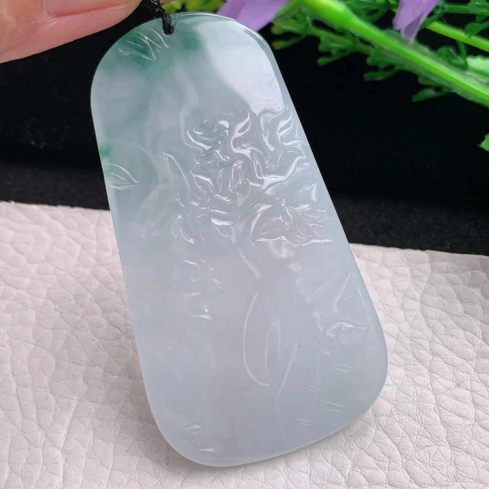 kh自然光67.5*34.3*5.5天然缅甸翡翠冰飘花虚空藏玉吊坠 玉挂件