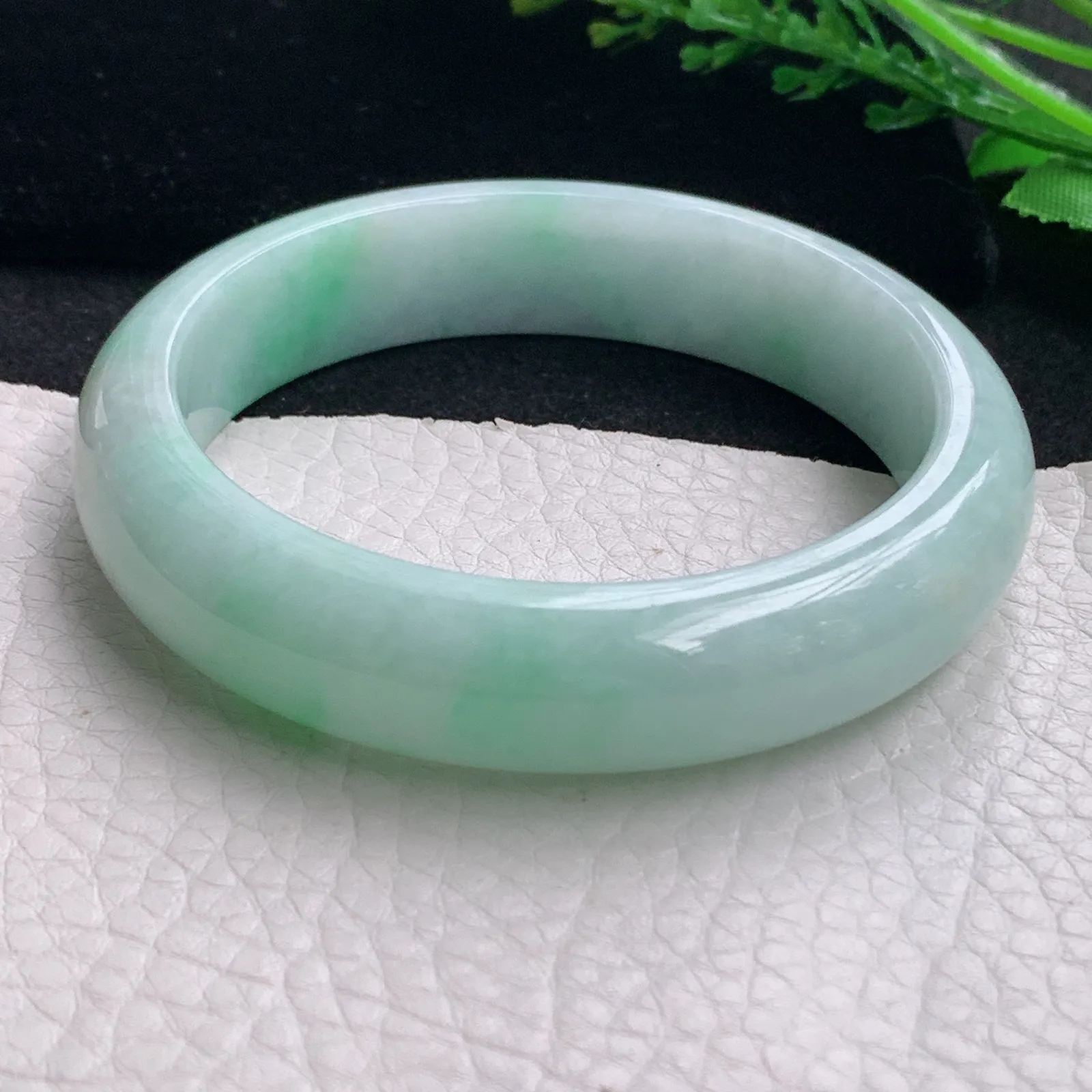 hy自然光59*14.5*8.2平安镯 缅甸翡翠a货玉手镯清新飘花宽边玉手环