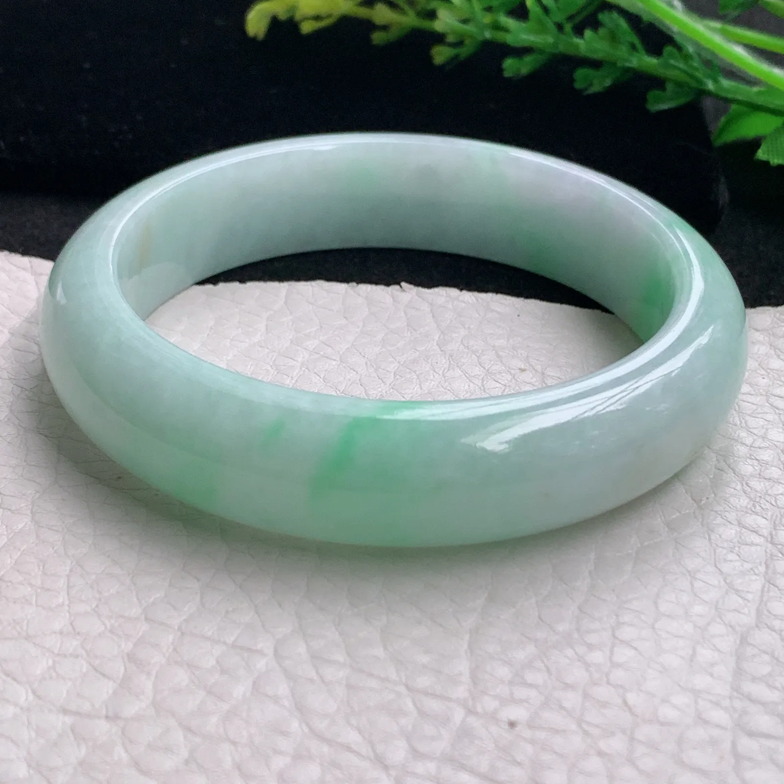 hy自然光59*14.5*8.2平安镯 缅甸翡翠a货玉手镯清新飘花宽边玉手环