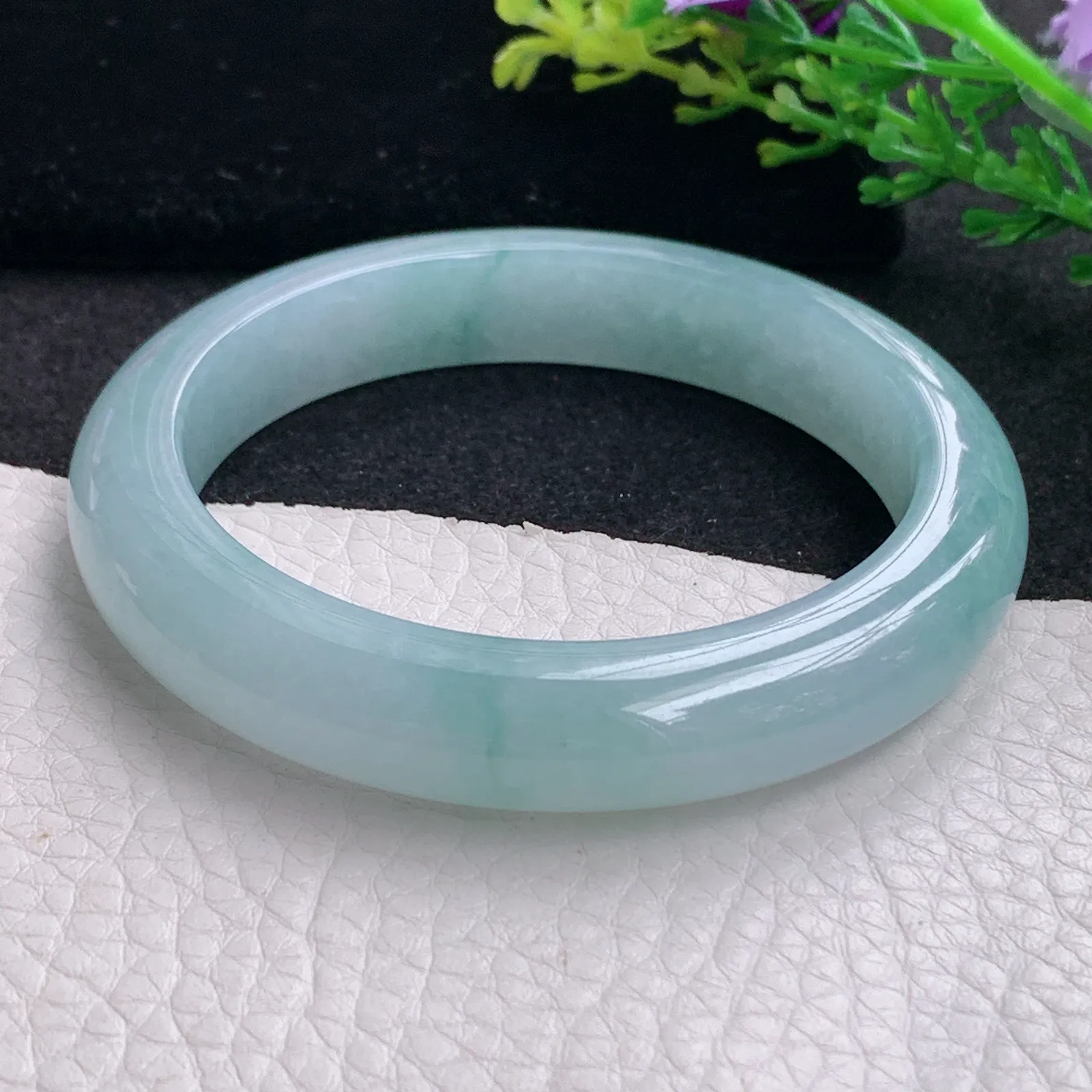 r自然光56*11.6*9平安镯 缅甸翡翠a货玉手镯冰蓝韵宽边玉手环