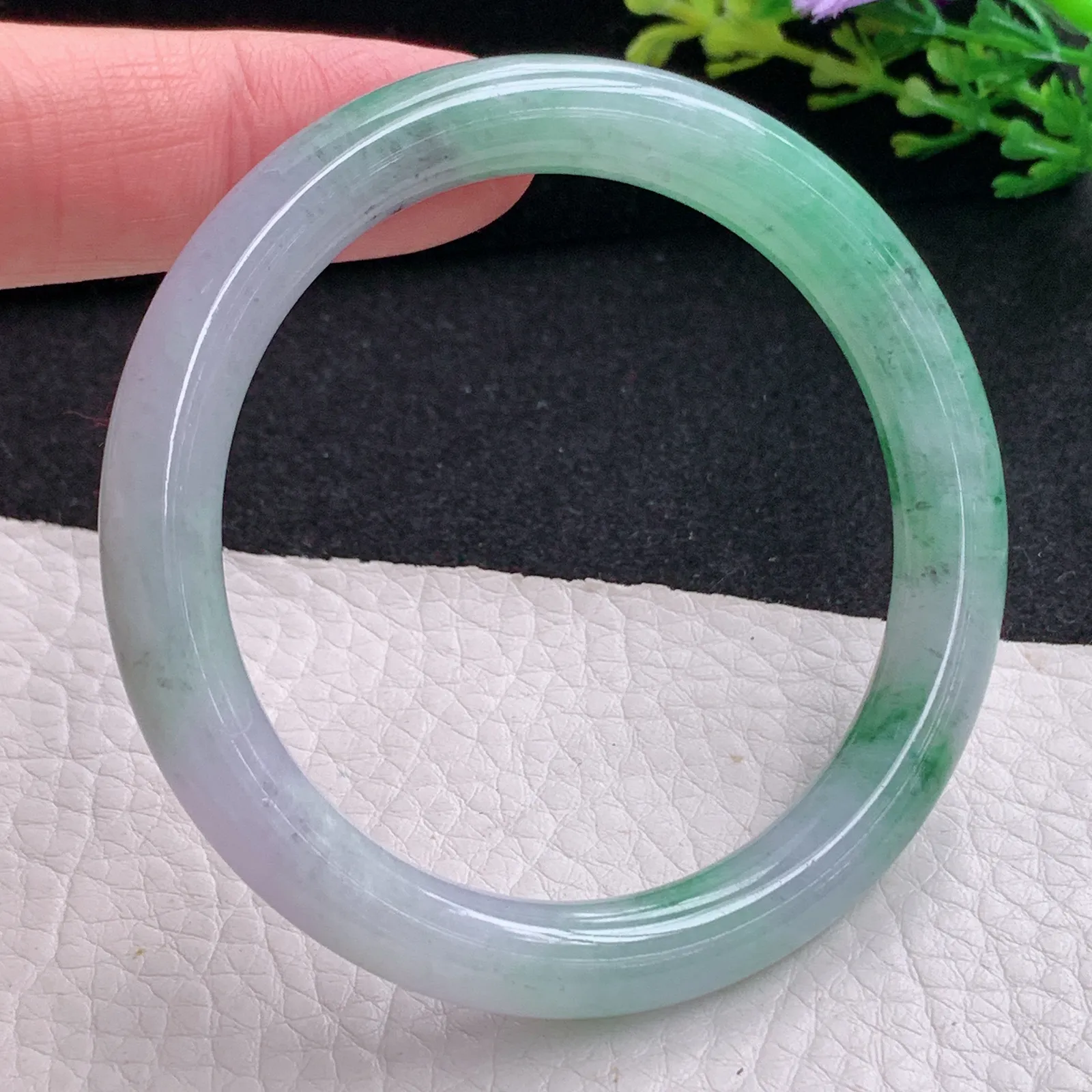 n小圈口51*8叮当镯 缅甸翡翠a货玉手镯清新圆条玉手环 美人镯