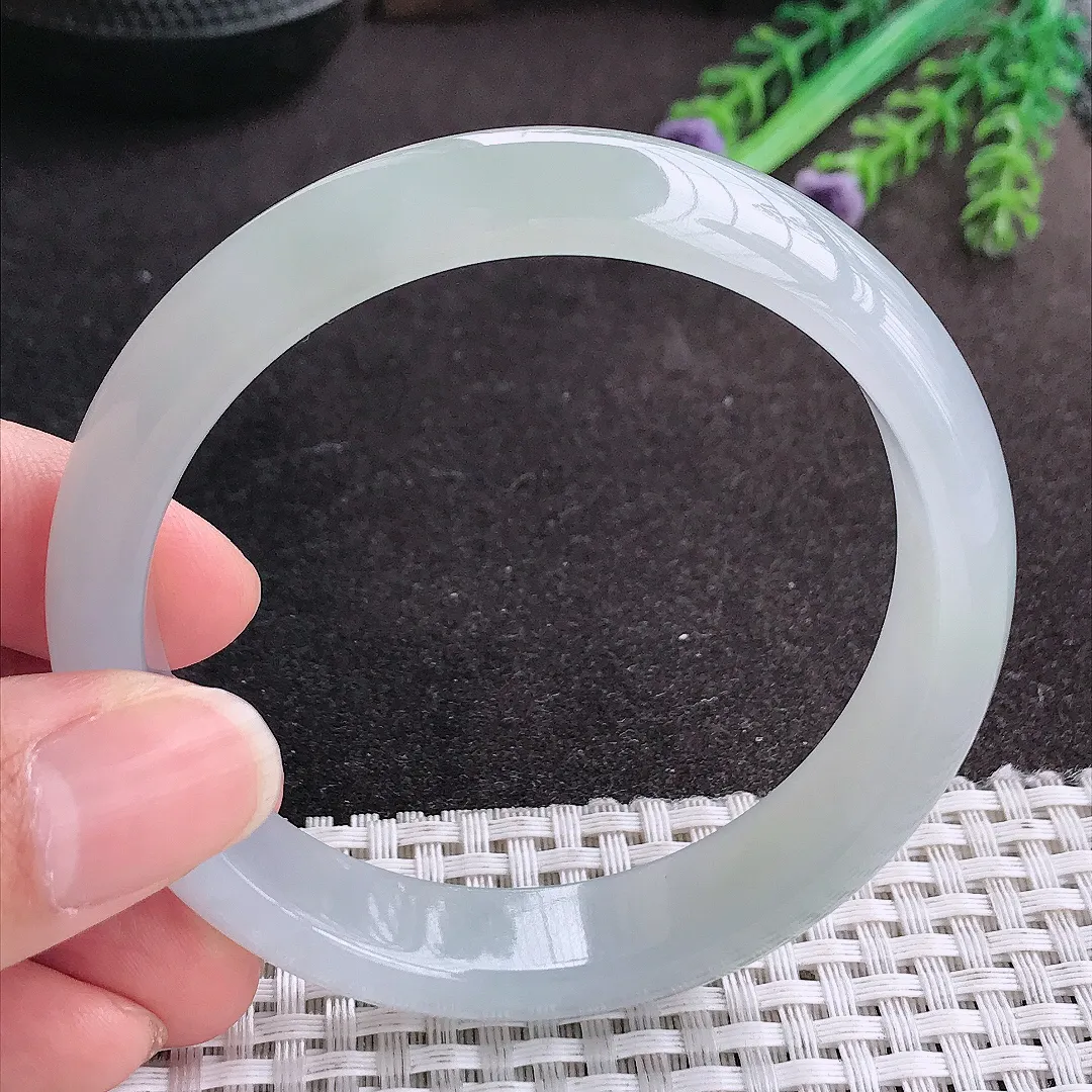 天然A货翡翠58.5/13.2/7.6老坑冰胶果冻冰晴手镯宽边玉手镯