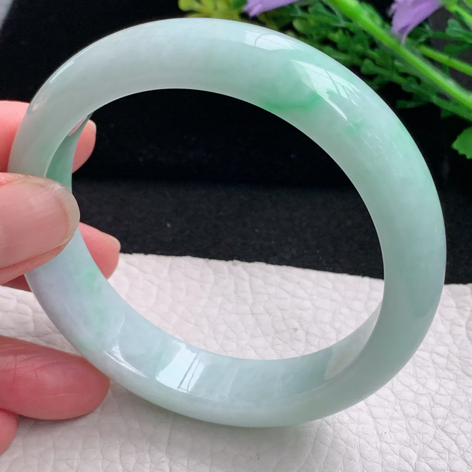 hy自然光59*14.5*8.2平安镯 缅甸翡翠a货玉手镯清新飘花宽边玉手环