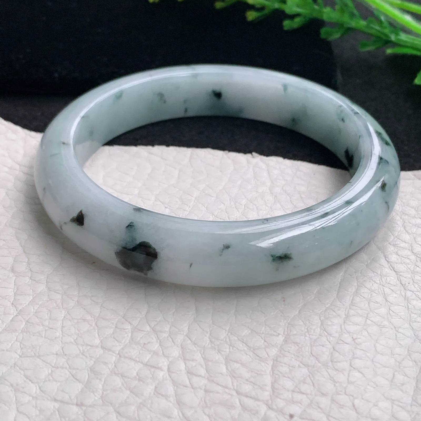 hy自然光58*11.8*8.3平安镯 缅甸翡翠a货玉手镯冰飘花灵动宽边玉手环