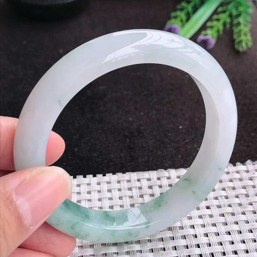 天然A货翡翠58/11.5/9老坑冰润水灵飘花手镯宽边玉手镯