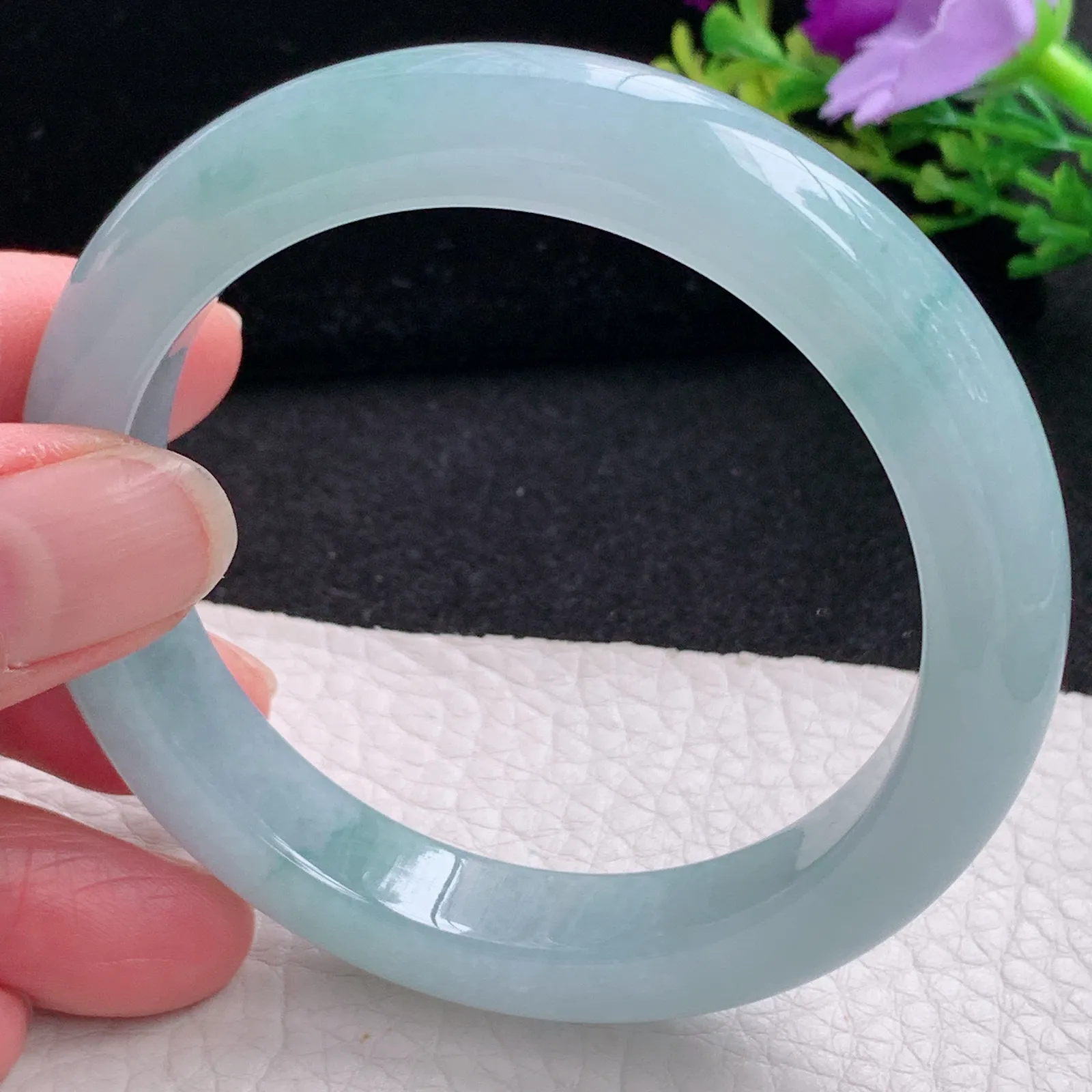 r自然光56*11.6*9平安镯 缅甸翡翠a货玉手镯冰蓝韵宽边玉手环