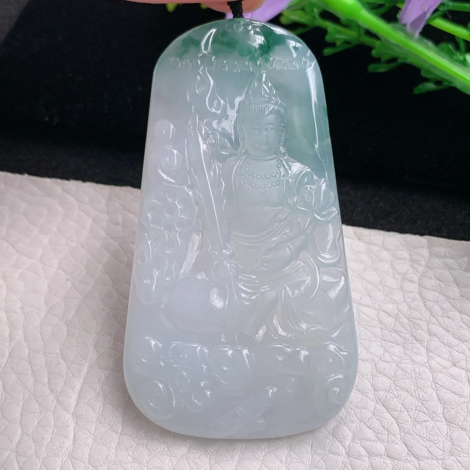 kh自然光67.5*34.3*5.5天然缅甸翡翠冰飘花虚空藏玉吊坠 玉挂件