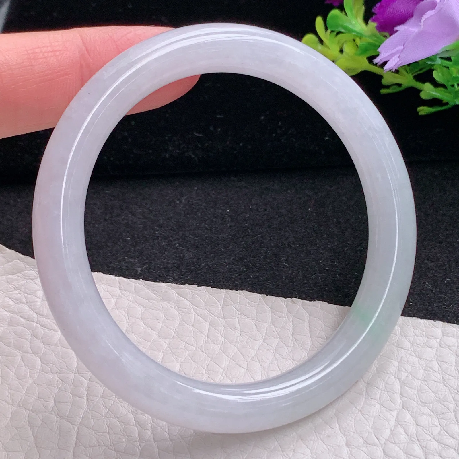 n自然光55*8.8*8.5叮当镯 缅甸翡翠a货玉手镯白月光圆条玉手环 美人镯