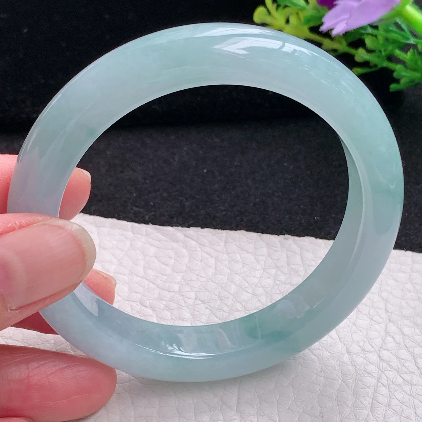 r自然光56*11.6*9平安镯 缅甸翡翠a货玉手镯冰蓝韵宽边玉手环