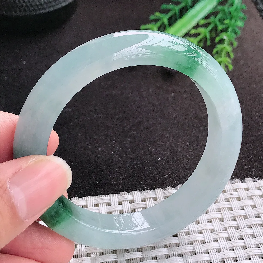 天然A货翡翠53.5/11.8/8.8老坑冰胶果冻冰飘花手镯宽边玉手镯